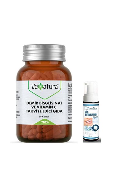 VeNatura 90 Capsules Iron Bisglicinate and Vitamin C - Teeth Whitening Foam Gift