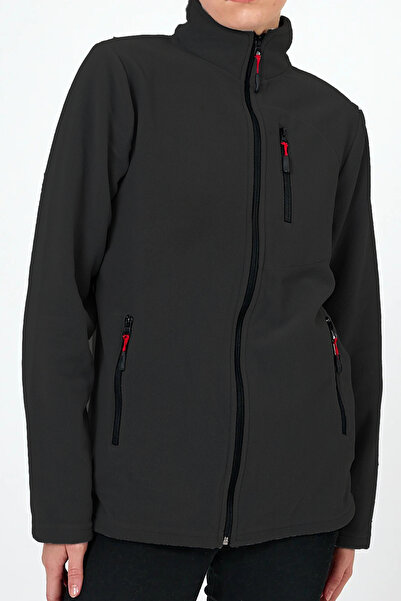 SUVASS CO Suvy Kadın Polar Antrasit Gri Renk Tam Fermuarlı 3 Cepli Kalın Outdoor Polar Ceket Tactical Fleece
