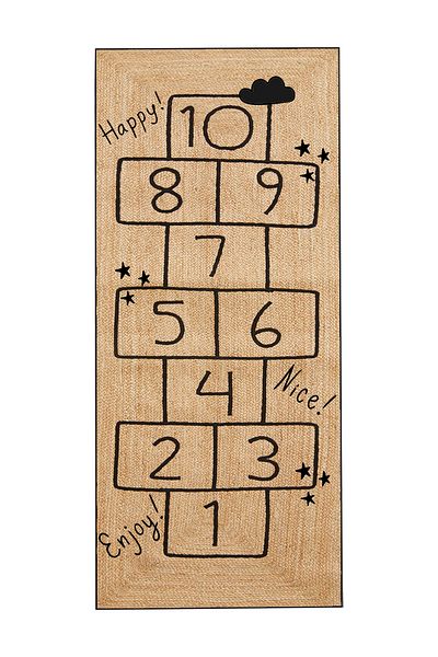 Decomia Home Digital Non-Slip Kids Rug - Washable Jute Look, Hopscotch Kids Play Mat, Children's Room Decor