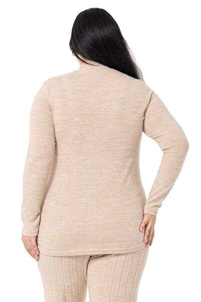 DISENTIS MODEST Plus Size Half Fisherman Long Sleeve Knitwear Beige Body