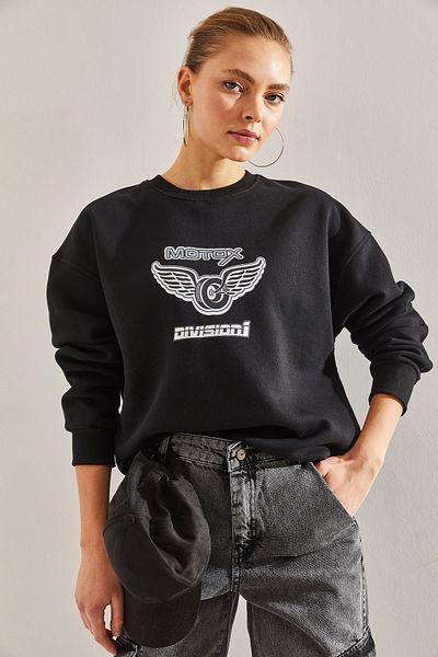 Bianco Lucci Γυναικείο φούτερ με στάμπα Motox με τρεις κλωστές