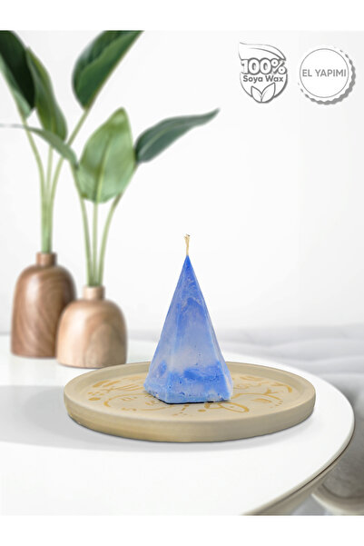Mavi Piramit Mum - %100 Doğal Soya Wax'ından El Yapımı Mum