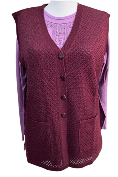 Nacar Kadın Önü Düğmeli Cepli Ince Triko Anne Yelek