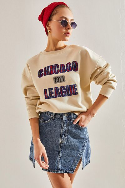 Bianco Lucci Γυναικείο φούτερ με στάμπα Chicago με τρεις κλωστές