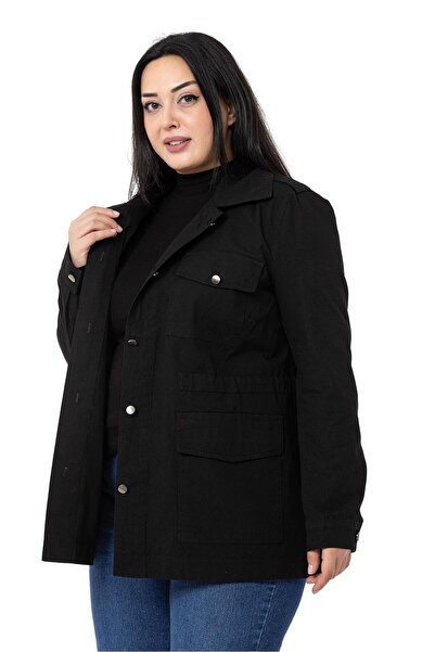 DISENTIS MODEST Μαύρο μπουφάν μεγάλου μεγέθους με λεπτομέρεια από κορδόνι και επωμίδες και τσέπες