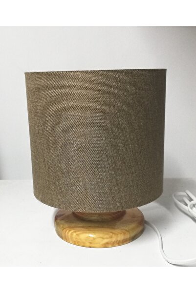 TEKAY AYDINLATMA Keten başlıklı ahşap ayaklı abajur yükseklik: 24 cm