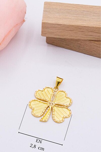 latif kuyumcu 22 Ayar Altın Kolye Mat Zemin Yonca Kolye Ucu Ve Zincir SETLKKLY1099