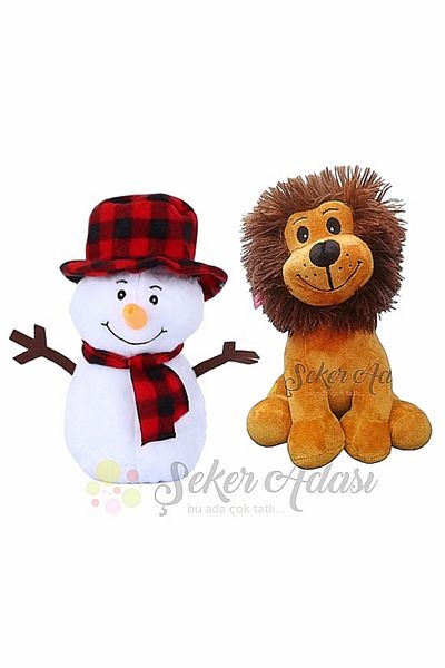 Şeker Adası 25 cm Plush Snowman and Lion King - New Year's Winter Decorative Gift Ornament
