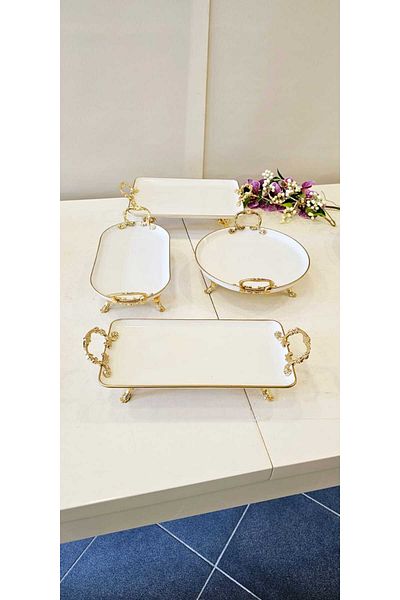 MaviDamla 4 Piece Classic Legs Porcelain Presentation Set - Gold with Gilded Detail