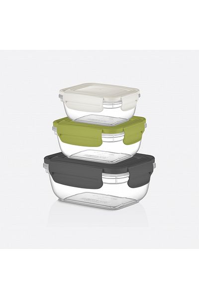 PONÇİK STORE 3 Piece Rectangular Fresh Box Super Storage Set (400-800-1400 ml)
