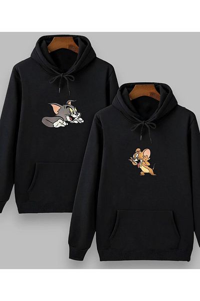 Moda Wear Set de 2 hanorace negru cu glugă cu imprimeu Tom & Jerry