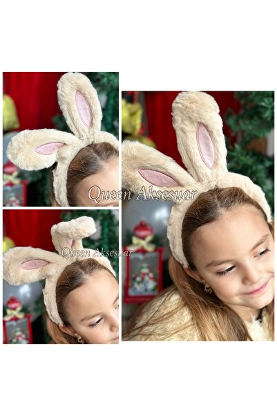 QUEEN AKSESUAR İthal lüks hareketli oynar kulaklı tavşan taç tüylü peluş oyna...