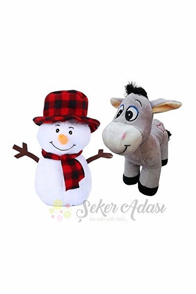 Şeker Adası Plush Snowman 25 Cm and Donkey 28 Cm New Year Winter Decorative Gift Ornament