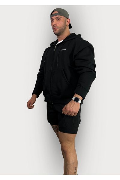 Sporcum Oversize Cotton 3 Thread Zippered Black Sweatshirt - Titan Series