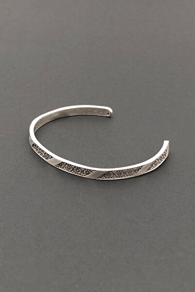 Nicheloop Sevgiliye Özel Hediye Erkek Viking Çiçek Desenli İnce Pirinç Üzeri Gümüş Kaplama Cuff Bilezik