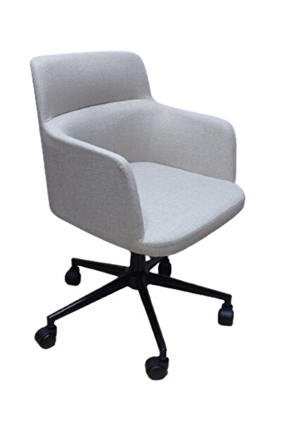 KamusalMarket Sekreter Sandalyesi Döküm Süngerli Krem Renk Keten Kumaş