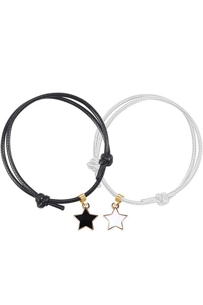 Köstebek Black and White Double Btf Bracelet with Star Motif