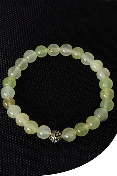Tesbih Atölyesi Certified Light Green Agate Stone Bracelet - With Silver Device