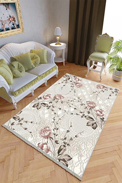 10 Post Online Klasik Salon Halısı Bej Bordo Yolluk Kaymaz Yuvarlak Oval Kesm...