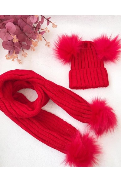 tunay moda Pompom scarf and beret set