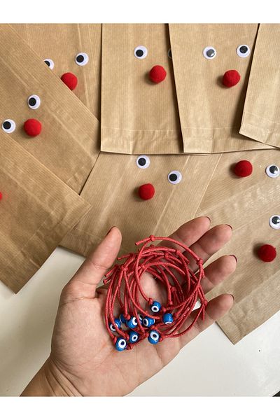 TAKI BY EKİN Red String, Turquoise Evil Eye Beaded 10-Piece New Year's Gift Bracelet, 10-Piece Deer Gift Package Set