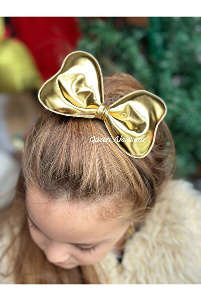 QUEEN AKSESUAR Metallic gold gold shiny mirrored large bow with collet buckle women's children's buckle special day party invitation