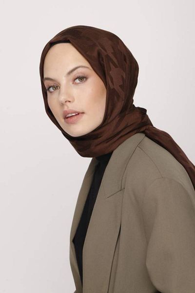 VALORSCARF Πικρό καφέ Houndstooth μοτίβο μεταξένιο ζακάρ σάλι
