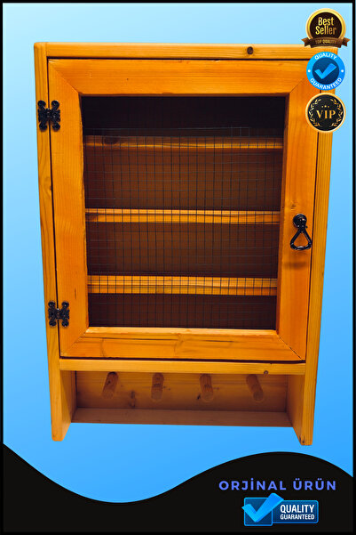 Overpet Ahşap Tel Dolap 60*42*12 Cm Sarı Renkli Tel Dolap Dekoratif Dolap