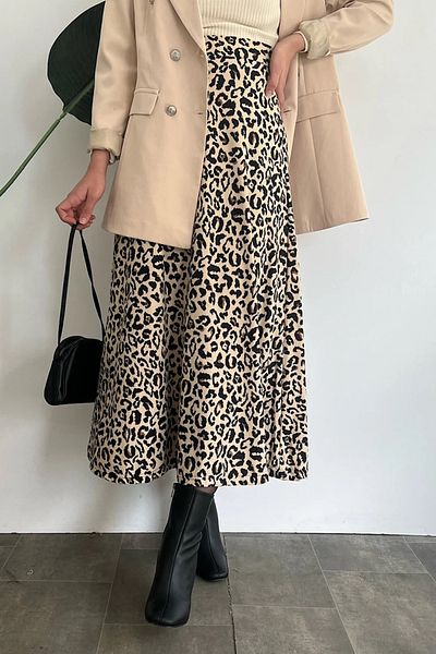modabirsen Λεοπάρ μοτίβο Nubuck Flared φούστα