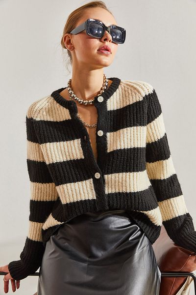 Bianco Lucci Cardigan cu nasturi cu dungi pentru damă