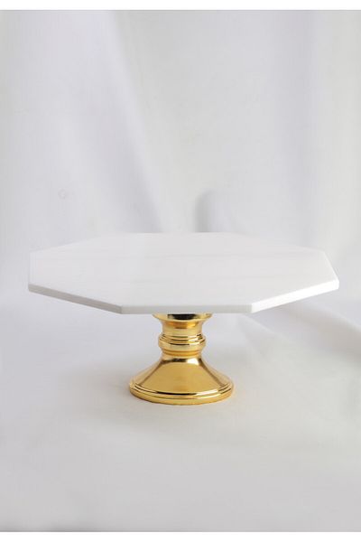 MERALP Presenting Gold Real Marble Cake Presentation, Metal Profile Handle