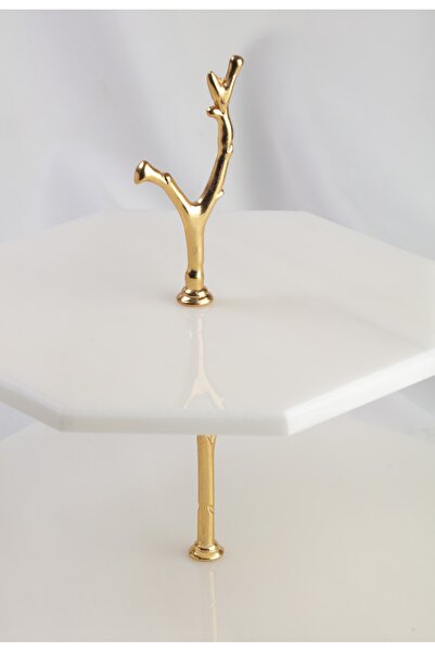 MERALP Presented, Layered Cookie Gold 2-Piece Real Marble Cake Presentation, Metal Profile Handle