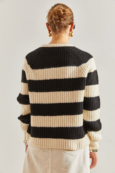 Bianco Lucci Damen-Strickjacke mit Streifen und Knöpfen