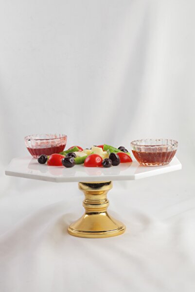 MERALP Presenting Gold Real Marble Cake Presentation, Metal Profile Handle