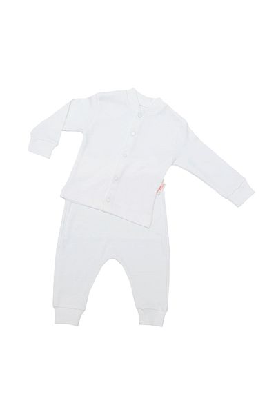 MOD10 Long Sleeve Top and Bottom White Baby Set 100% Cotton