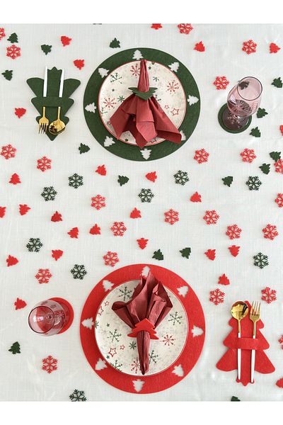 Karter İnovasyon New Year's Themed Charger Set, New Year's Dinner Set, Red-Green Mixed Set for 12 Persons