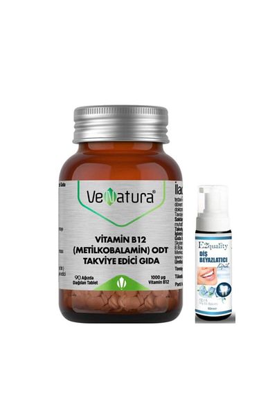 VeNatura Vitamin B12 Food - 90 Tablets Supplement, Teeth Whitening Foam Gift