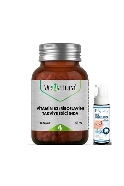 VeNatura 100 Capsules Riboflavine Vitamin B2 - Food Supplement and Teeth Whitening Foam Gift
