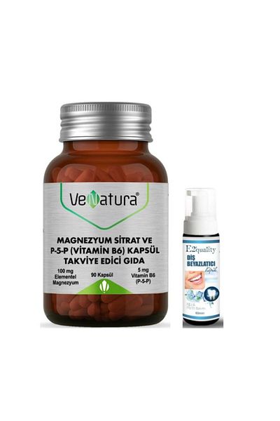VeNatura Magnesium Citrate and P5P 90 Capsules - Tooth Whitening Gift Foam