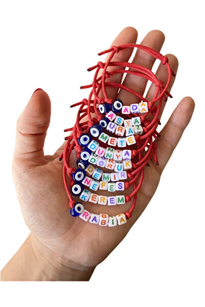 TAKI BY EKİN Lacivert Cam Nazar Boncuklu, Kırmızı İpli Isimli Bileklik