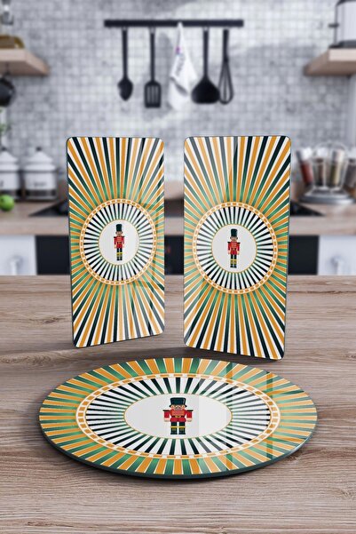 Decovetro Cam Sunum Servis Tabağı 3'lü Yuvarlak Set Christmas Fındıkkıran Des...