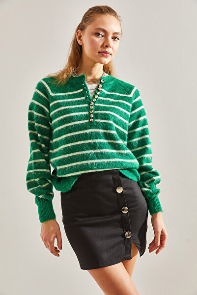 Bianco Lucci Women's Charmed Striped 11 Button Knitwear Sweater