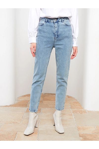 MAKRAS EXCLUSIVE Blugi Blue Shooting Talie Înaltă Mom Jeans Boyfrend Pantaloni