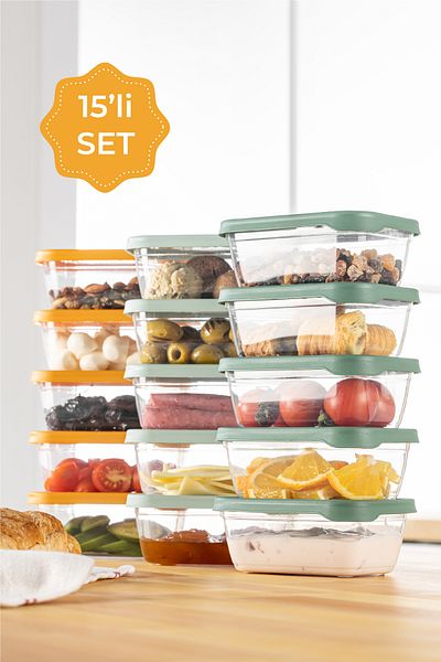 Vienev 400 ml Bono Rectangular Storage Set of 15 - Colorful