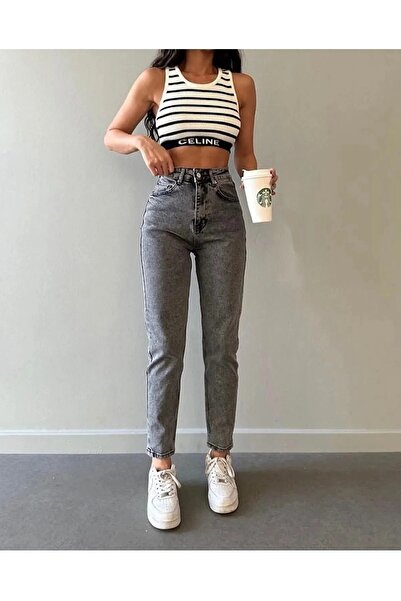 DRC trend Καπνιστό ψηλόμεσο μαλακό τζιν παντελόνι με χαλαρή εφαρμογή