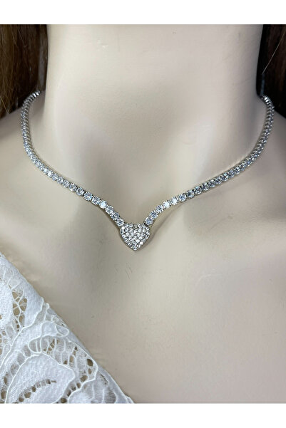 VELİT VOLA Taşlı Kalp Su Yolu Çelik Kolye