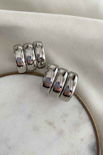 gaila design Silver Color 3 Hoop Curved Earrings