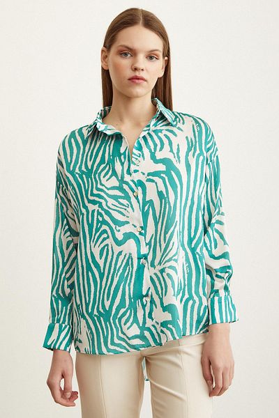 Never more Zebra Pattern V-Neck Satin Shirt