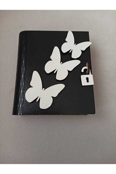 Şirin Lazer WOODEN MDF CHRISTMAS BIRTHDAY HUMBARA WITH WHITE BUTTERFLY PATTERNED BOOK SHAPE