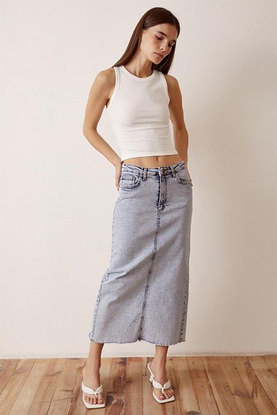 Never more Fustă din denim cu crestă în spate